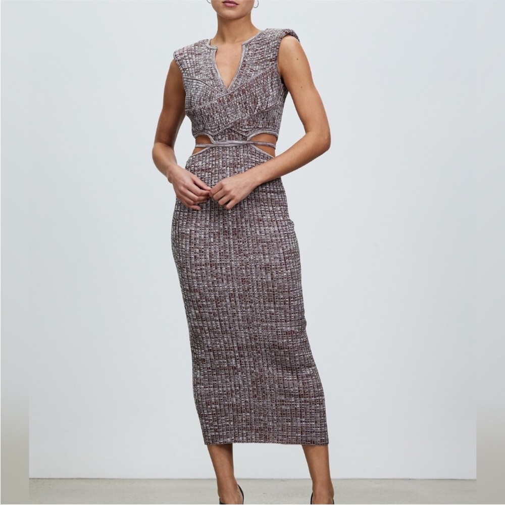 SELF PORTRAIT Pinot Space Dye Sleeveless Ribbed Cutout Midi Dress size Large